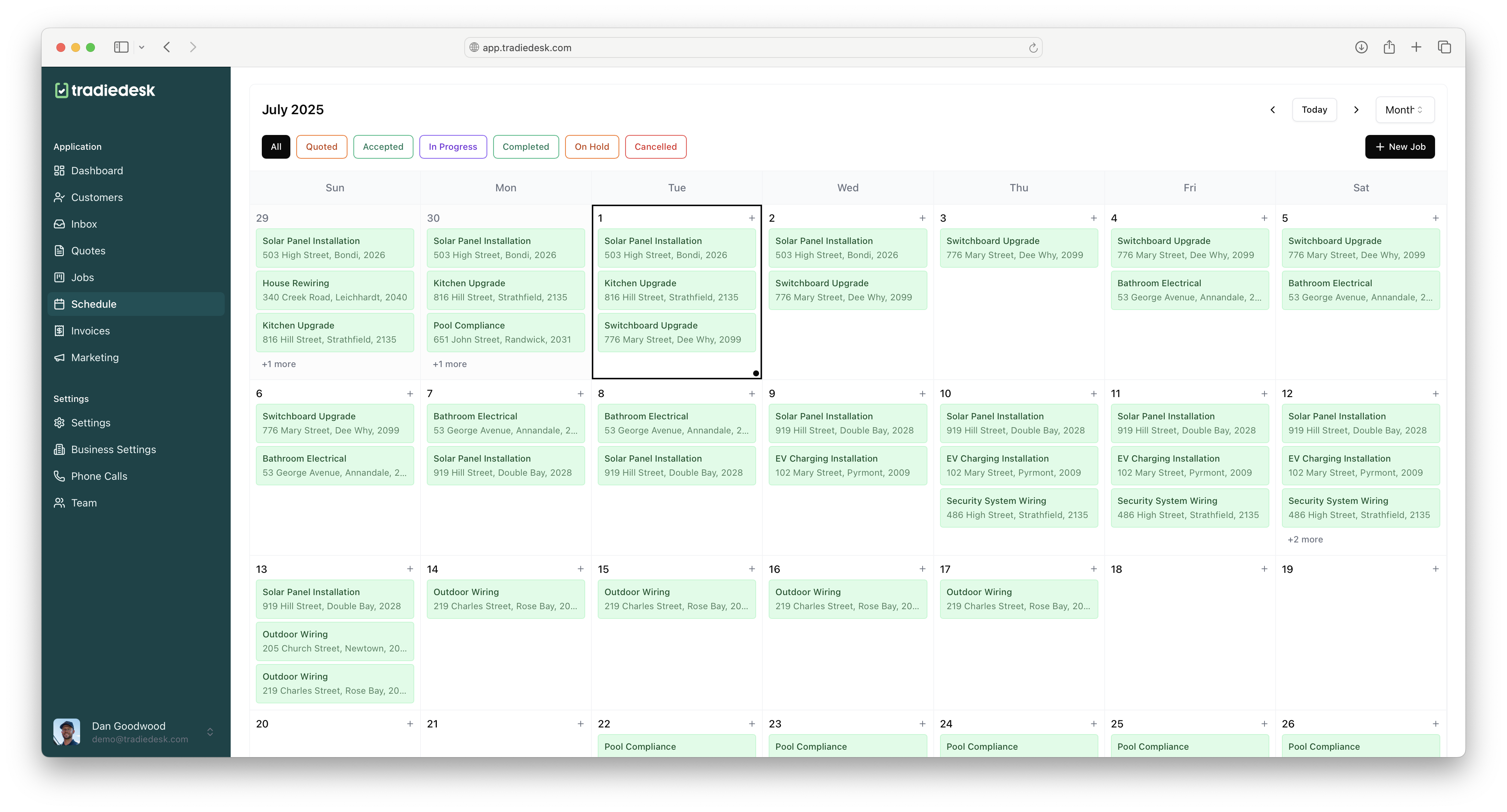 TradieDesk Smart Scheduling Interface